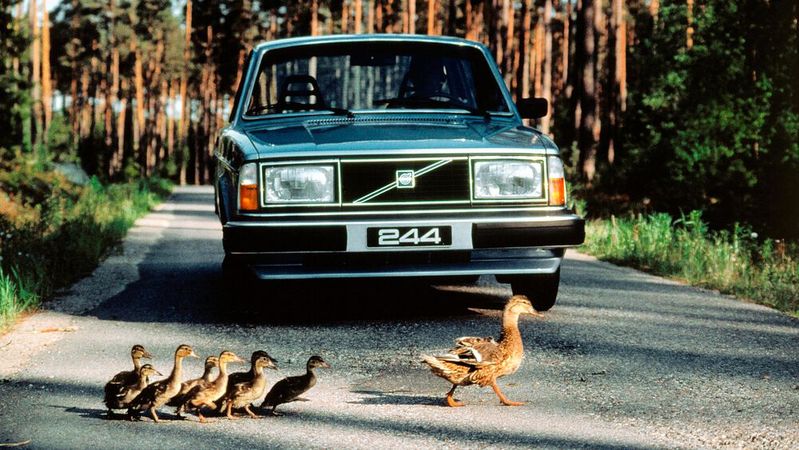 Schwedische Sicherheitsikone: Die amerikanische Verkehrssicherheitsbehörde NHTSA (National Highway Traffic Safety Administration) wählte im Jahr 1976 den Volvo 240 als Referenzfahrzeug für die Festlegung künftiger Sicherheitsnormen für Import-Personenwagen aus. (Bild:  Volvo)