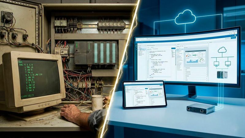 Evolution in der SPS-Programmierung: Indem die KI natürliche Sprache Prosa in funktionierenden Code übersetzt, können diese Domänen-Experten plötzlich selbst automatisieren, ohne auf einen raren SPS-Spezialisten warten zu müssen.(Bild:  Nano Banana Pro / KI-generiert)