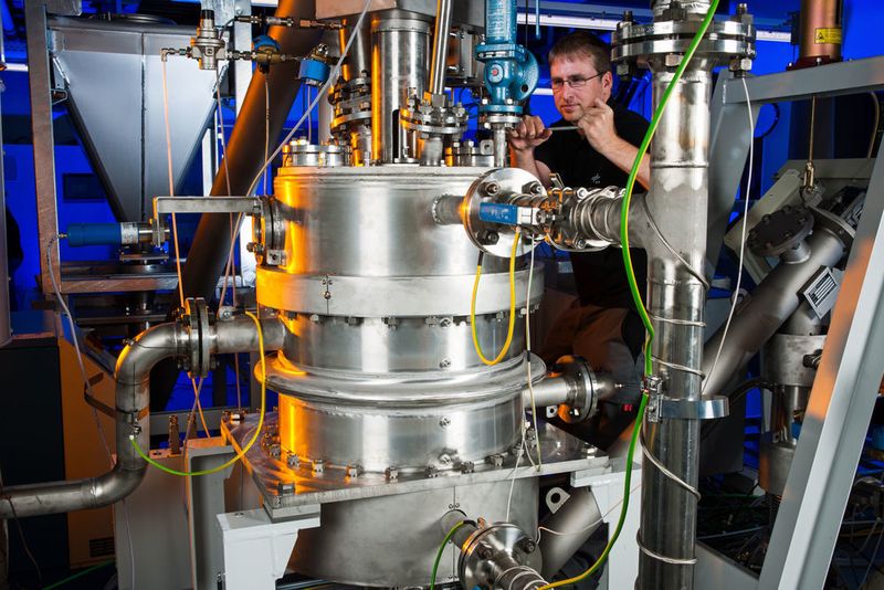 Der Reaktor als Herzstück der Kalkspeicheranlage: Am DLR-Institut für Technische Thermodynamik entwickelten Wissenschaftler eine effizientere Methode, Kalk als Wärmespeicher zu nutzen. (Bild: DLR (CC-BY 3.0))