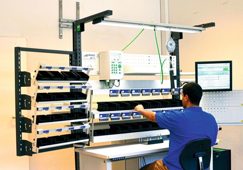 Um den Arbeitsfluss an manuellen Montagelinien zu verbessern und die Fehlerquote zu senken, hat die Armbruster Engineering GmbH das Assistenzsystem Elam entwickelt. Es  kann in der günstigen Einstiegsvariante Elam Start vom Kunden selbst installiert und einfach an die betriebsinternen Anforderungen angepasst werden. (Armbruster Engineering)