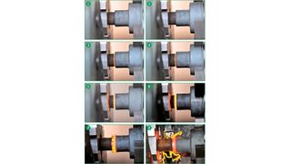 Rotationsreibschweissen Schritt für Schritt bis zum Abdrehen der charakteristischen Materialwulst. (Bild: Klaus Raiser GmbH)