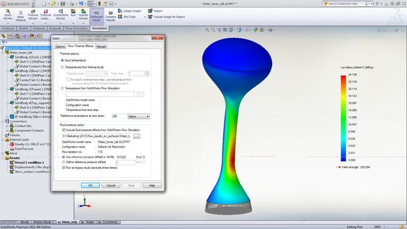 Flow Simulation-Ergebnisse in der Simulation lassen sich direkt auf die Schalengeometrie anwenden.  (Bild: Solidworks)