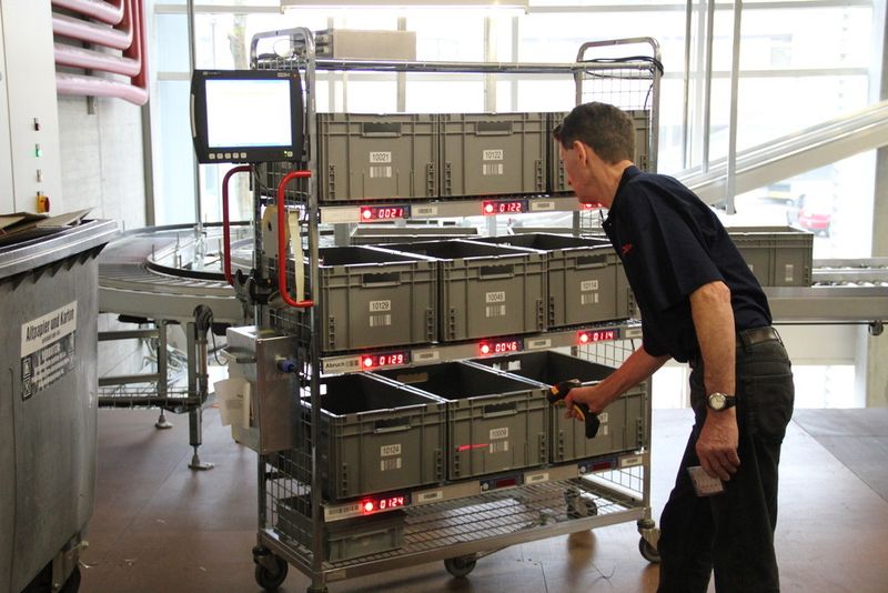 Bei IBA sind 400 Regalfächer und damit rund 80 % des Auftragsvolumens mit Fachanzeigen ausgestattet. Die übrigen 20 % der Aufträge werden mittels einer Put to Light-Strategie zusammengestellt. (Bild: KBS)