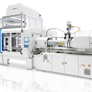 So sieht die neue PX 320 von Krauss-Maffei aus, mit der das HMI-Display gefertigt wird. Als vollelektrische Spritzgießmaschine sei sie prädestiniert für das simultan ablaufende, doppelte IMD und IML, so Krauss-Maffei.