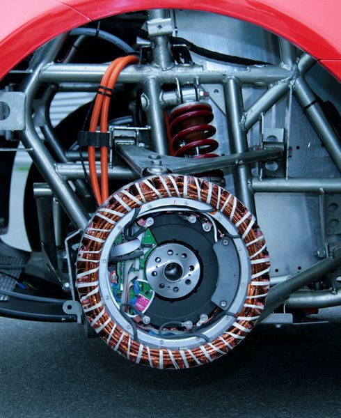 Stator eines Radnabenmotors, montiert am Fraunhofer electric car concept. (Bild: Fraunhofer IFAM)