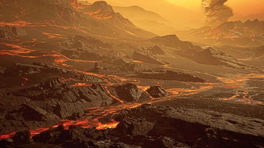 Künstlerische Darstellung der Oberfläche der neu entdeckten heißen Super-Erde Gliese 486b Künstlerische Darstellung der Oberfläche der neu entdeckten heißen Super-Erde Gliese 486b