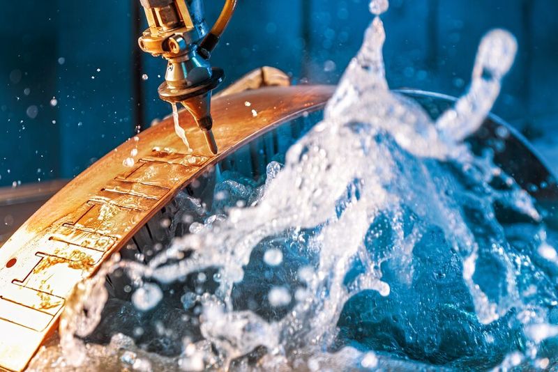 Détail de pièce avec découpe au jet d'eau chez Waterjet. (Source : Waterjet)