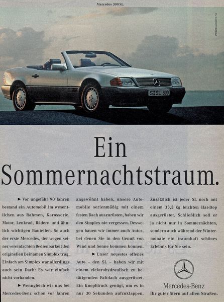 Werbung für den SL von 1991. (Bild: Daimler)