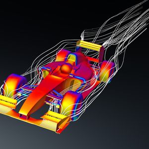 Simulation der Flusslinien bei einem Rennwagen mit «Autodesk Simulation CFD».