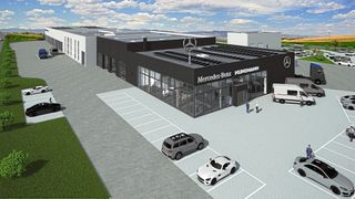 Das größte einzelne Bauvorhaben der Unternehmensgeschichte: Kunzmann errichtet im hessischen Büttelborn einen neuen Standort, dessen Schwerpunkt auf dem Service für Nutzfahrzeuge liegt. (Bild: Autohaus Kunzmann)