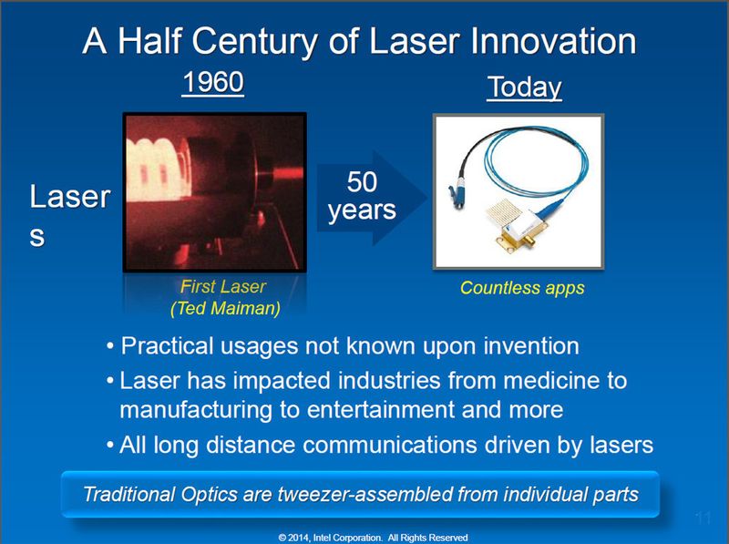 Abbildung 6: Die Idee indes, mit Licht zu rechnen, ist nicht neu. Doch laut Jeff Demain, Business Development Director Silicon Photonics Solutions Group, soll es „bald, sehr bald“ soweit sein, dass Intel in Produktion gehen kann. (Bild: Intel)