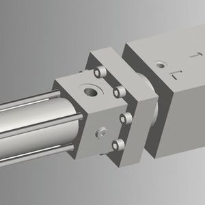 Die Einheit fixiert bei entsprechender Auslegung die Kolbenstange des Zylinders sicher und hält ihn ohne hydraulischen Druck.
