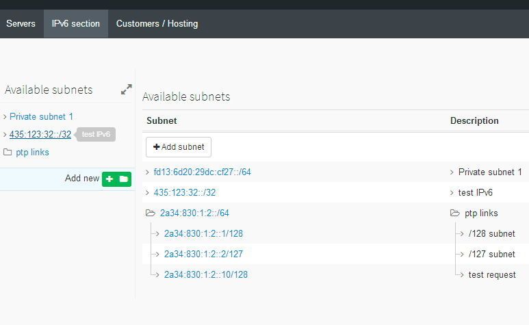 Neben IPv4 beherrscht phpIPAM auch IPv6. Diese Adressen werden in einem eigenen Bereich verwaltet. Dadurch lassen sich IPv4-Adressen effizient von IPv6-Adressen trennen. (Joos)