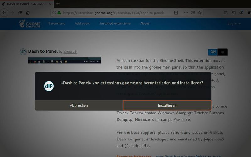 Die Erweiterungen lassen sich direkt über den Webbrowser in Linux installieren und auch gleich aktivieren. (Joos / Ubuntu / Gnome)