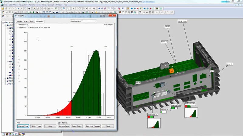 Das Bild zeigt, wie der digitale Zwilling des IPC Nanobox von Siemens für die Fertigung analysiert wird. Basis sind Analysen aus Teamcenter.  (Siemens PLM Software)