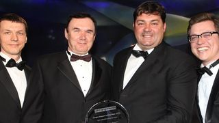 V.r.: FFH-Marketingleiter Jan Möller, FFH-Verkehrsleiter Stefan Maxeiner sowie zwei Vertreter des Sponsorpartners Ruslan International. (Bild: Air Cargo News)