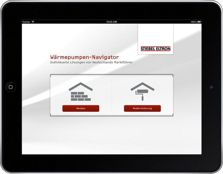 Der Wärmepumpen-Navigator für das Pad führt mit wenigen Klicks zur optimalen Heizung. (Bild: Stiebel Elton)