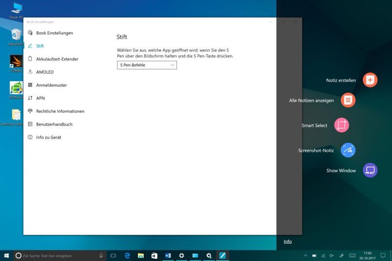 Wenn die Stiftspitze knapp über dem Display gehalten wird, ruft die Stifttaste auf Wunsch das Samsung-spezifische S-Pen-Menü auf. (Vogel IT-Medien)