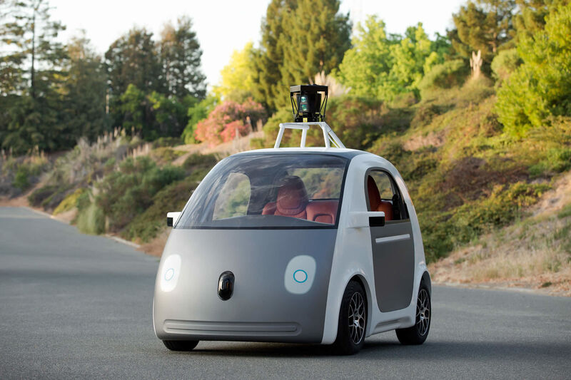 Klein und knubbelig: Googles erster eigener Fahrzeugentwurf für ein autonomes Auto. Zurück zum Artikel (Bild: Google)