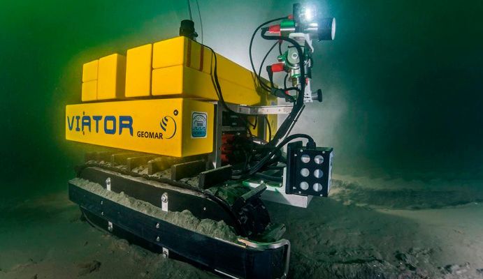 Das Geomar-Crawler–System MANSIO-VIATOR soll im Verlauf des Projekts zu einem autonomen, robotischen System u.a. mit einem „Terrain-based“ Navigationssystem ausgebaut werden. (Geomar)