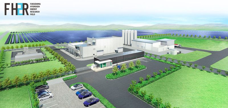 Die alkalische Wasserelektrolyseanlage wird im Fukushima Hydrogen Research Field in Namie, Futaba, Fukushima, Japan, errichtet. (FH2R)