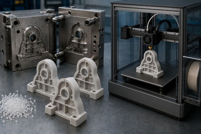 Injection moulding and FDM 3D printing differ in their mechanical performance, tooling requirements and cost-effectiveness across production volumes.(Source:  Dall-E / KI-generiert)