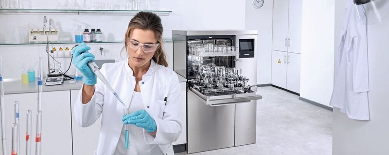 Der neue Laborspüler PLW 8636 aus der Baureihe Expert-Line von Miele bietet technische Neuerungen, die bislang deutlich größeren Geräten vorbehalten waren.(Bild:  Miele)