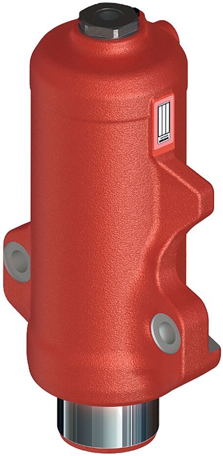 Die neue Pendelachszylinder-Generation mit weiterentwickeltem Gehäuse von Bucher Hydraulics: Nur  noch ein axialer Anschluss vereinfacht die Herstellung, und zwei statt vier Befestigungschrauben reduzieren den Montageaufwand beim Hersteller der Maschine.(Bild:  Bucher Hydraulics)