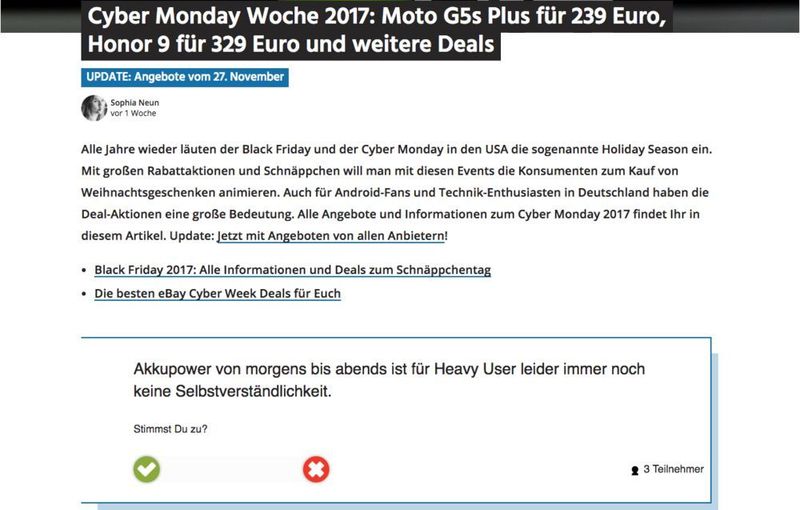 Beispiel 1 Video-Ad: Engagement Modul (Website AndroidPIT)
