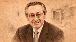HFSS: Zoltan Cendes prägte die Entwicklung der elektromagnetischen 3D-Simulation maßgeblich mit. Die Illustration greift Finite-Elemente-Netze, Feldlinien und Hochfrequenzstrukturen als zentrale Elemente seiner Arbeit auf. (Bild: Dall-E / KI-generiert)