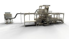 Die Drahtgurt-Durchlaufstrahlanlage RDGE1250-8-30-F in spezieller Gießerei-Ausführung ist mit einer kundenseitigen Teilezu- und Abführung ausgestattet. (Bild: Rösler Oberflächentechnik GmbH)