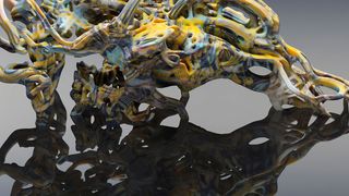 Das Kunstwerk "Wolfkiam" von Nick Ervinck, hergestellt mit dem 3D-Drucker J750 von Stratasys. Wolfkiam ist Teil der Kunstserie „The New Ancient“, deren Werke das Spannungsfeld von traditionellem Kunsthandwerk und moderner Technologie beleuchten wollen. (Stratasys/Yoram Reshef)