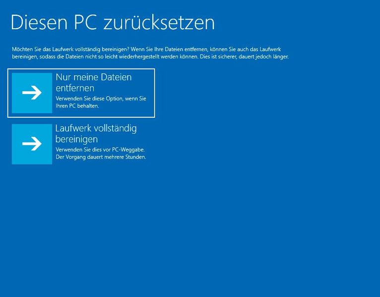 Zurücksetzen in den Computerreparaturoptionen starten. (Bild: Microsoft / Joos)
