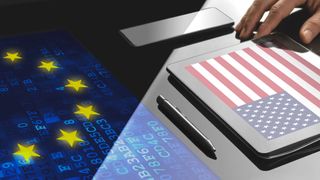 Der bilaterale Handel zwischen der EU und den USA soll mit 1,55 Billionen Euro im Jahr 2022 einen historischen Höchststand erreicht haben. Mehr als 100 Milliarden Euro davon wurden mit dem digitalen Handel erreicht. (Bild: denizbayram – stock.adobe.com)