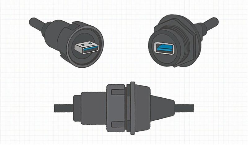 Bild 2:  Kabel-zu-Kabel Stecker und Buchse einer verriegelnden und abdichtenden Schnittstelle. (CUI Devices)