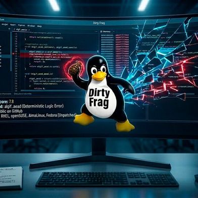 Dirty Frag ist eine Zero-Day-Schwachstelle im Linux Kernel, die zwei Page-Cache-Write-Schwachstellen ausnutzt, sodass lokale Angreifer auf vielen Distributionen mit einem einzigen Befehl Root-Rechte erlangen können. (Bild: Gemini / Vogel IT-Medien GmbH / KI-generiert)