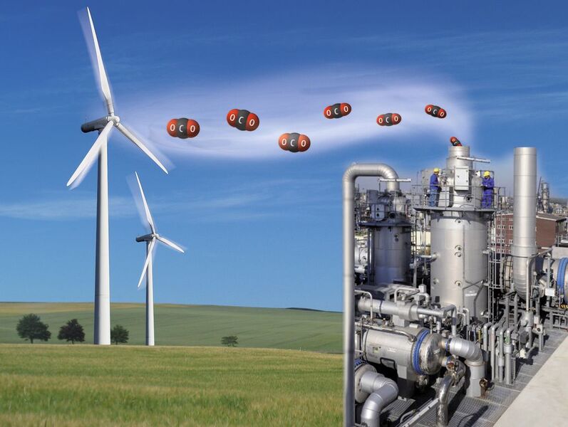 Renewable energy will hopefully breathe life into the concept of sustainable carbon dioxide utilization. (Illustration: BASF, Fotolia; [M]-Frank)