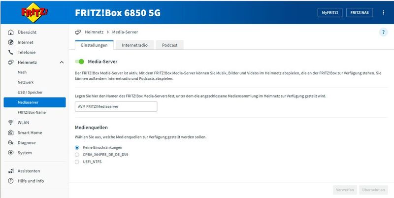 Der integrierte Mediaserver stellt Inhalte vom USB-Speicher strukturiert im Netzwerk bereit und ermöglicht den direkten Zugriff von kompatiblen Endgeräten. (Bild: Joos – FRITZ!)