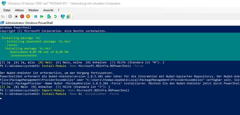 Installieren und importieren der PowerShell-Module zur Verwaltung von Windows Virtual Desktop. (Bild: Microsoft / Joos)