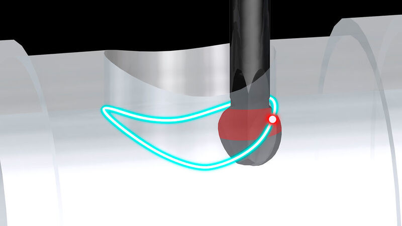 Der XEBEC Back-Burr Cutter nutzt beim Abfahren der Kontur durch den innovativen Datensatz die komplette Schneidefläche aus. Dieser stetige Versatz während der Bearbeitung reduziert den Verschleiß des Werkzeugs erheblich. (Kempf GmbH)