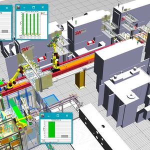 Um den Robotereinsatz in den Fertigungszellen zu planen, kommt Plant Simulation zum Einsatz.(Bild:  Siemens)