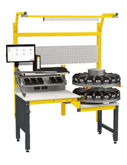 Mit dem System Multiplan bietet Krieg einen ergonomischen ESD-Arbeitsplatz inklusive Assistenzsystemen an.(Bild:  Krieg)