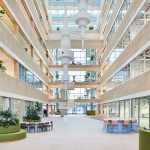 Ein raumprägendes Kunstwerk, das sich über alle Ebenen spannt, unterstreicht den Charakter des Gebäudes.(Bild:  Roche)