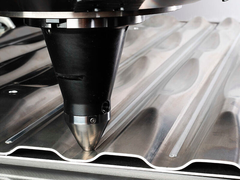 During friction stir welding, a rotating tool generates the required process heat with friction and pressure at the process point. (Grenzebach)