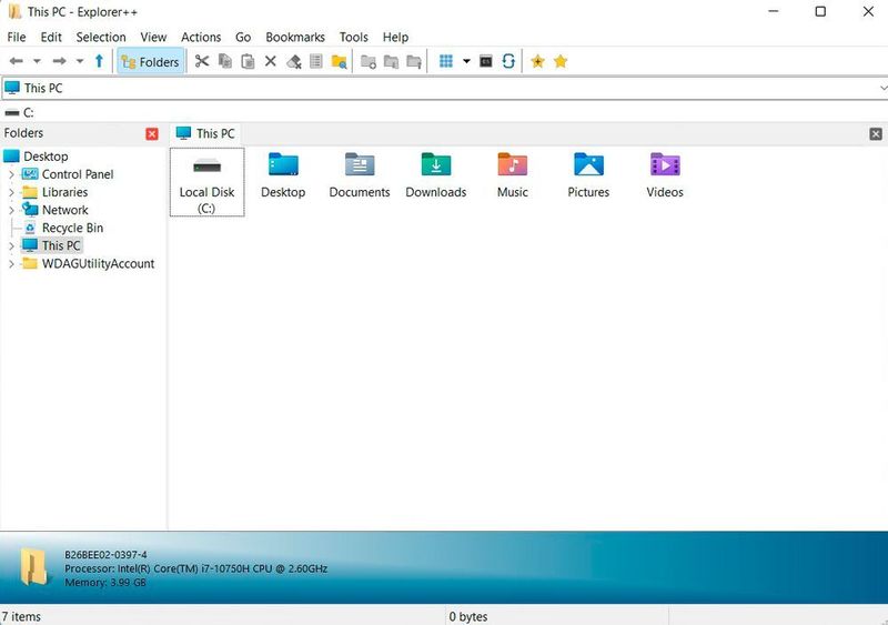 Die Standardansicht von Explorer++. (Joos/Explorer++ (Screenshot))