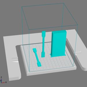 Voxelfill-Versuchsaufbau: Zugstabgeometrien zur Bestimmung der XY-Festigkeit sowie der Z-Festigkeit.(Bild:  NEW AIM3D)