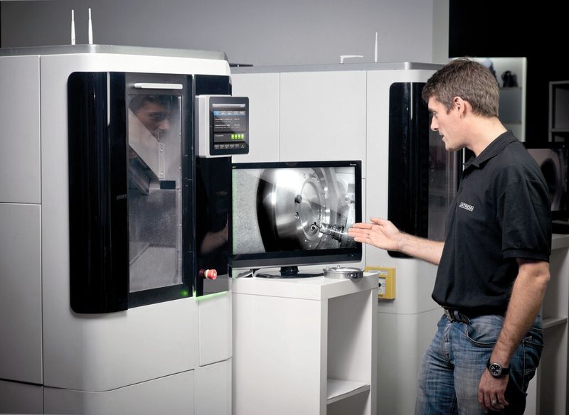 Darstellung des Dental-Fräsprozesses an einem Monitor. (Bild: Datron)