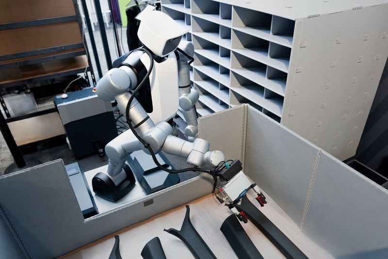 Agile Robots, Audi, Dassault Systèmes und Nvidia haben auf der Nvidia GTC Berlin ein Proof-of-Concept-Projekt vorgestellt, das die Teilesequenzierung im Audi Werk Ingolstadt mithilfe mobiler Humanoider automatisieren soll. (Bild: Agile Robots)