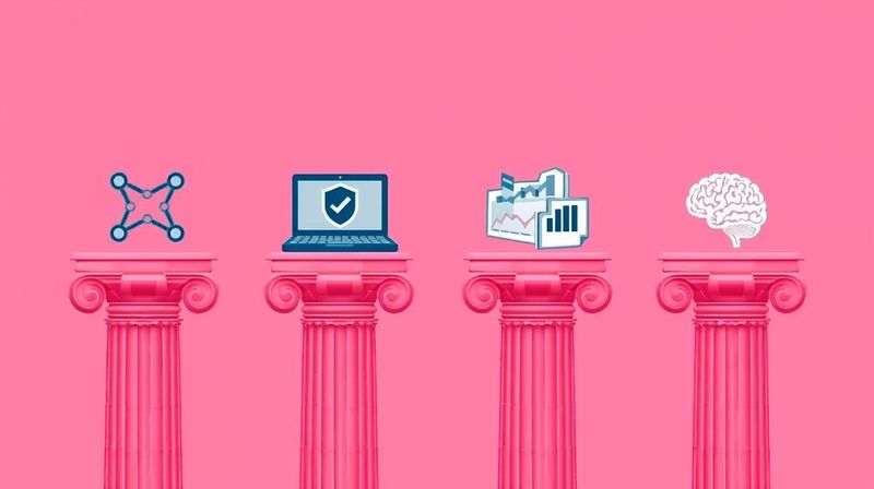 Check Point hat eine Vier-Säulen-Strategie vorgestellt mit den Schwerpunkten Hybrid Mesh Network Security, Workspace Security, Exposure Management und KI-Sicherheit. (Bild:  Canva / KI-generiert)