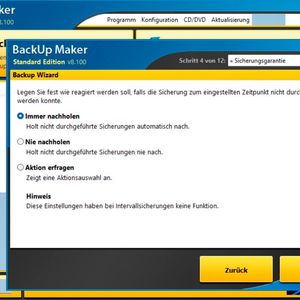 Steuern der Optionen bei fehlgeschlagenen Sicherungen in Backup Maker.(Bild:  Joos (Screenshot))